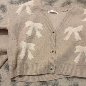 Altar'd State Cream Cardigan with Bow Details